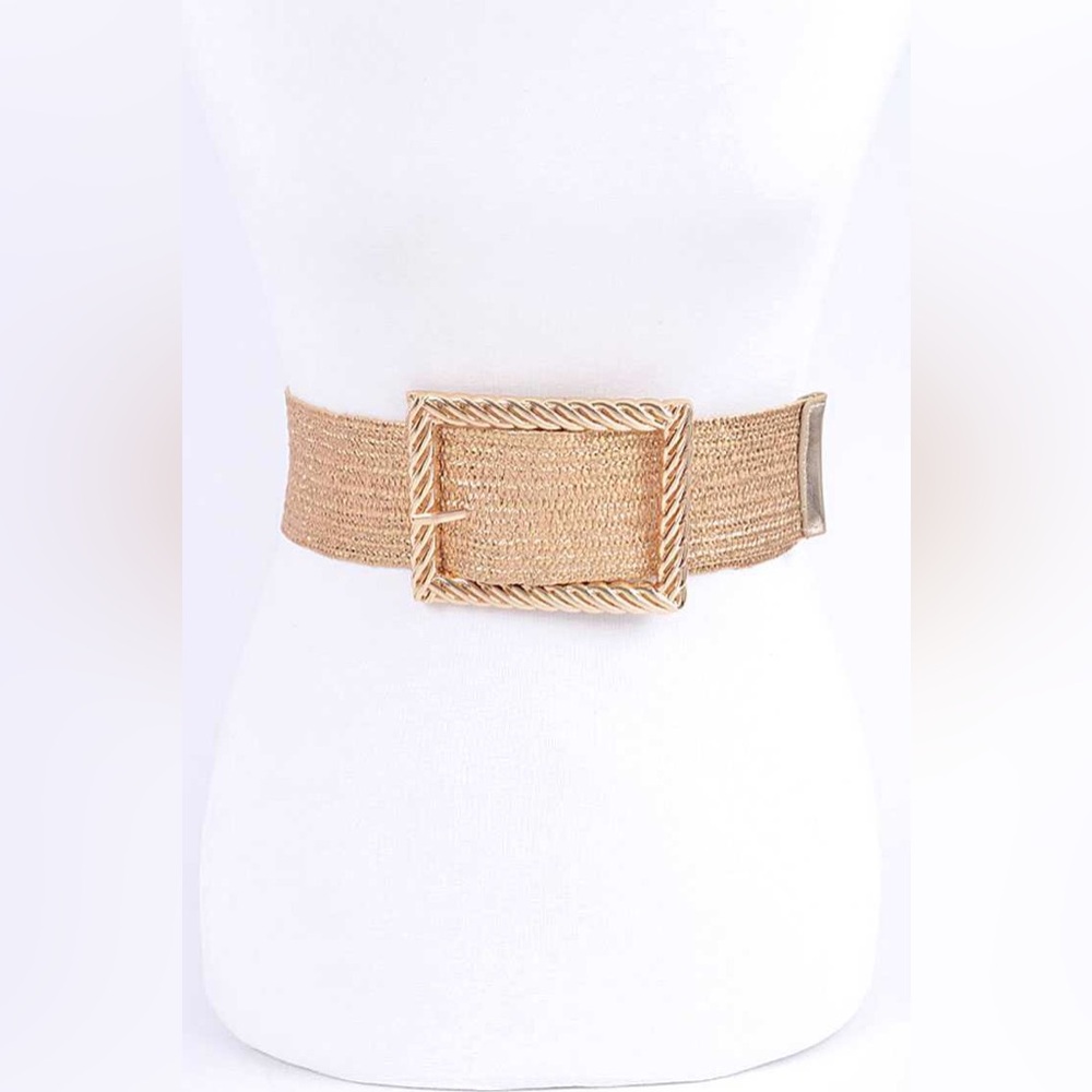 Oversized Buckle Straw Elastic Statement Belt